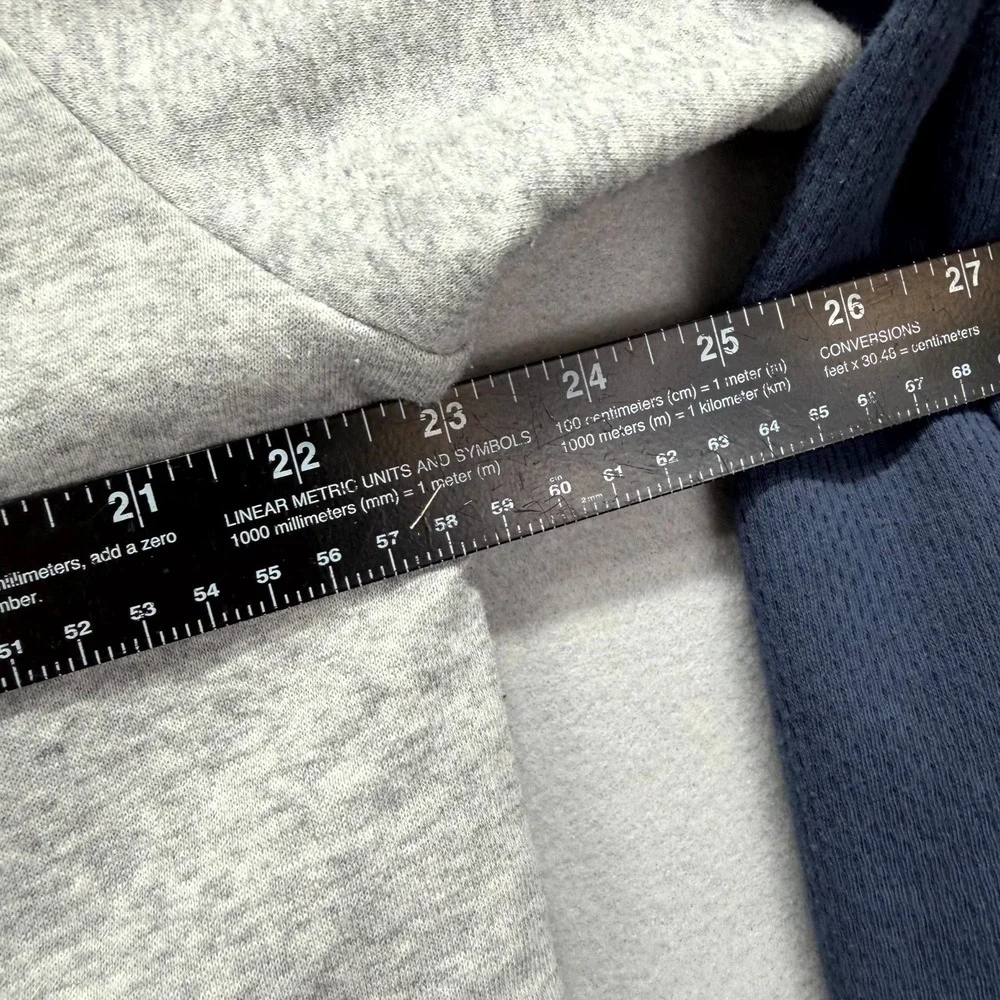 Adidas Fleece Hoodie Mens Large Navy Gray Fleece Lined Three Stripes Quarter Zip